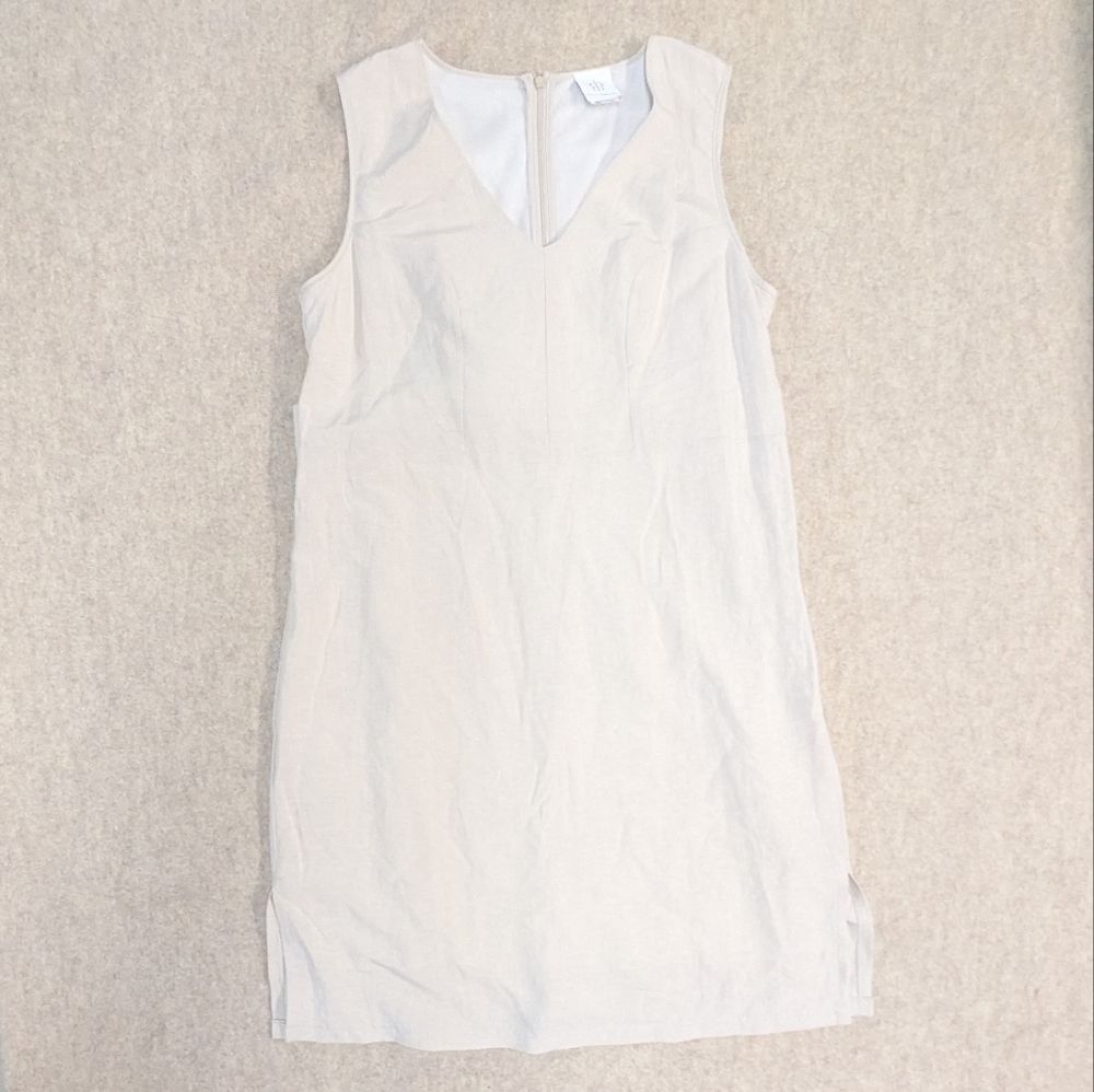 Papillon Blanc Gorgeous Linen Cream Colored Midi Dress With Tie Size Large